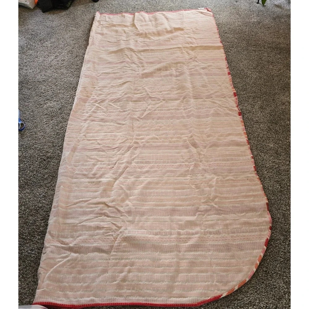 Bates Disciplined Bedspread Vintage MCM Pink Orange Red Striped Woven Made USA‎